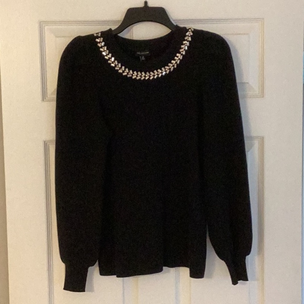 The Limited Black Crew Neck Sweater with Silver Embellishment